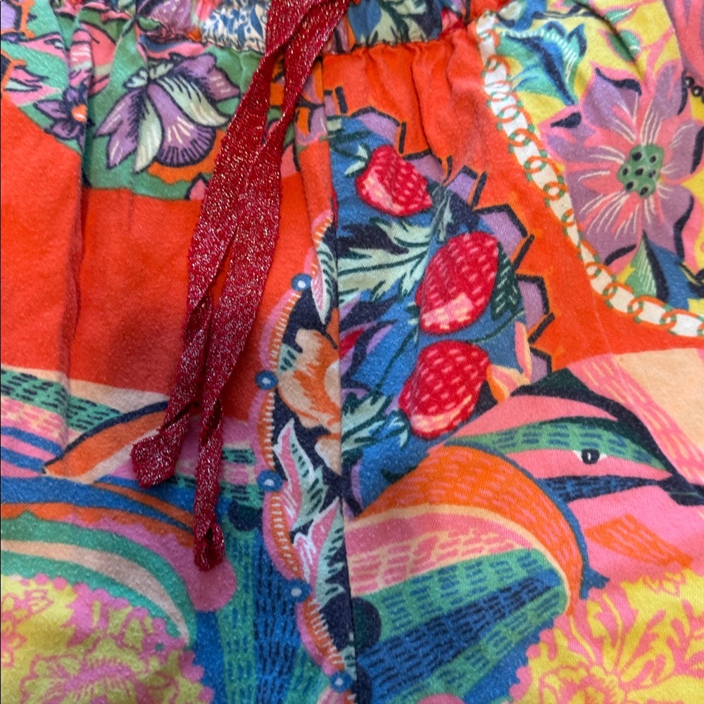 Anthropologie Vibrant Orange & Pink Paisley Satin Pajama Set - Picture 3 of 8